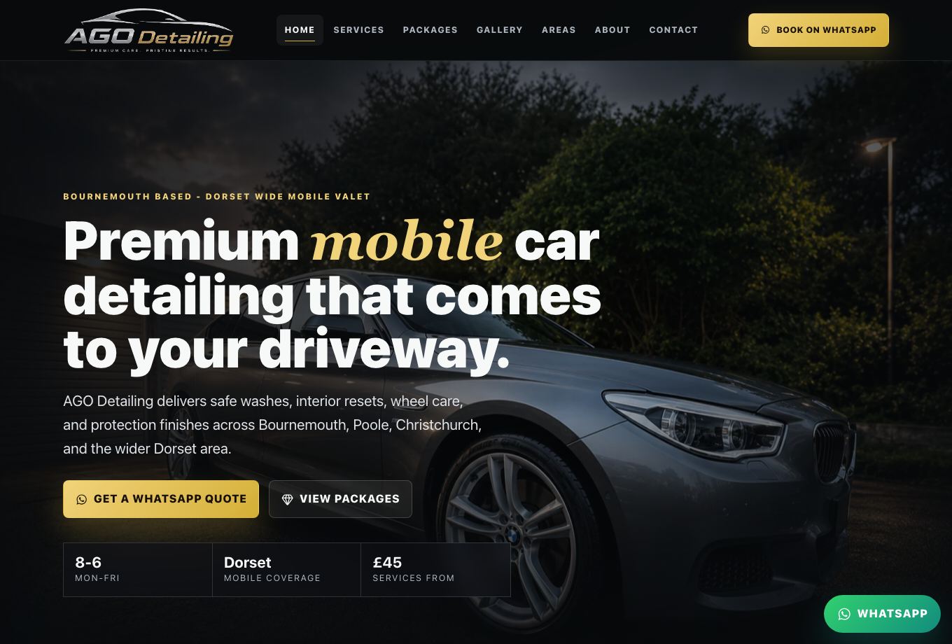 AGO Detailing homepage screenshot